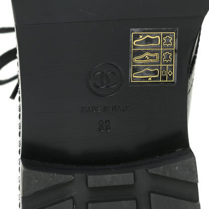 Chanel Crackled Calfskin Velvet Pearl Combat Short Boots 39 Black 11 of 19