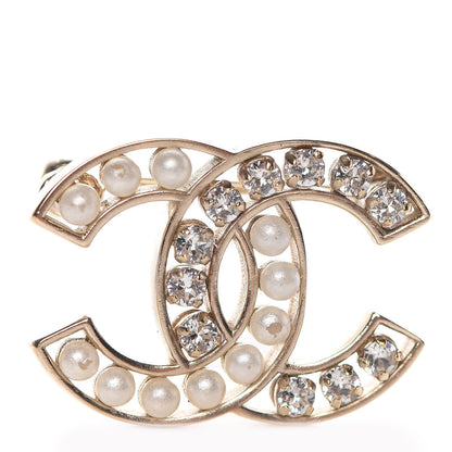 Chanel Pearl Crystal CC Brooch Gold 1 of 6
