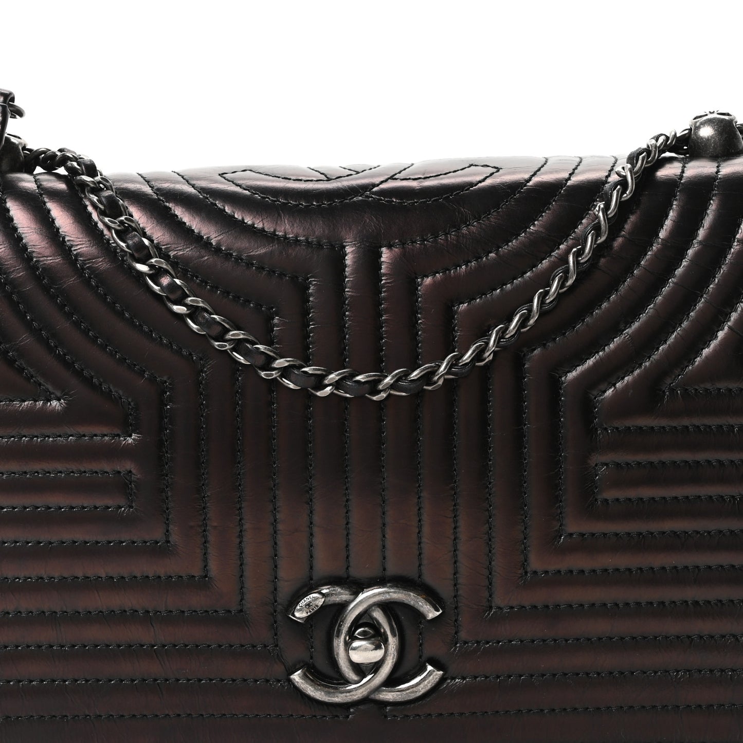 Glazed Calfskin Quilted Medium Korean Garden Flap Black