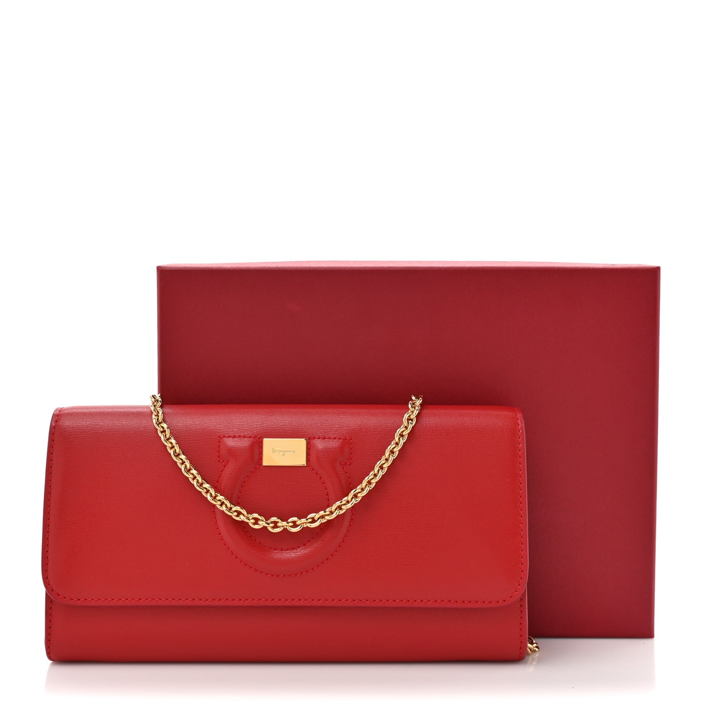 Calfskin City Wallet On Chain Red