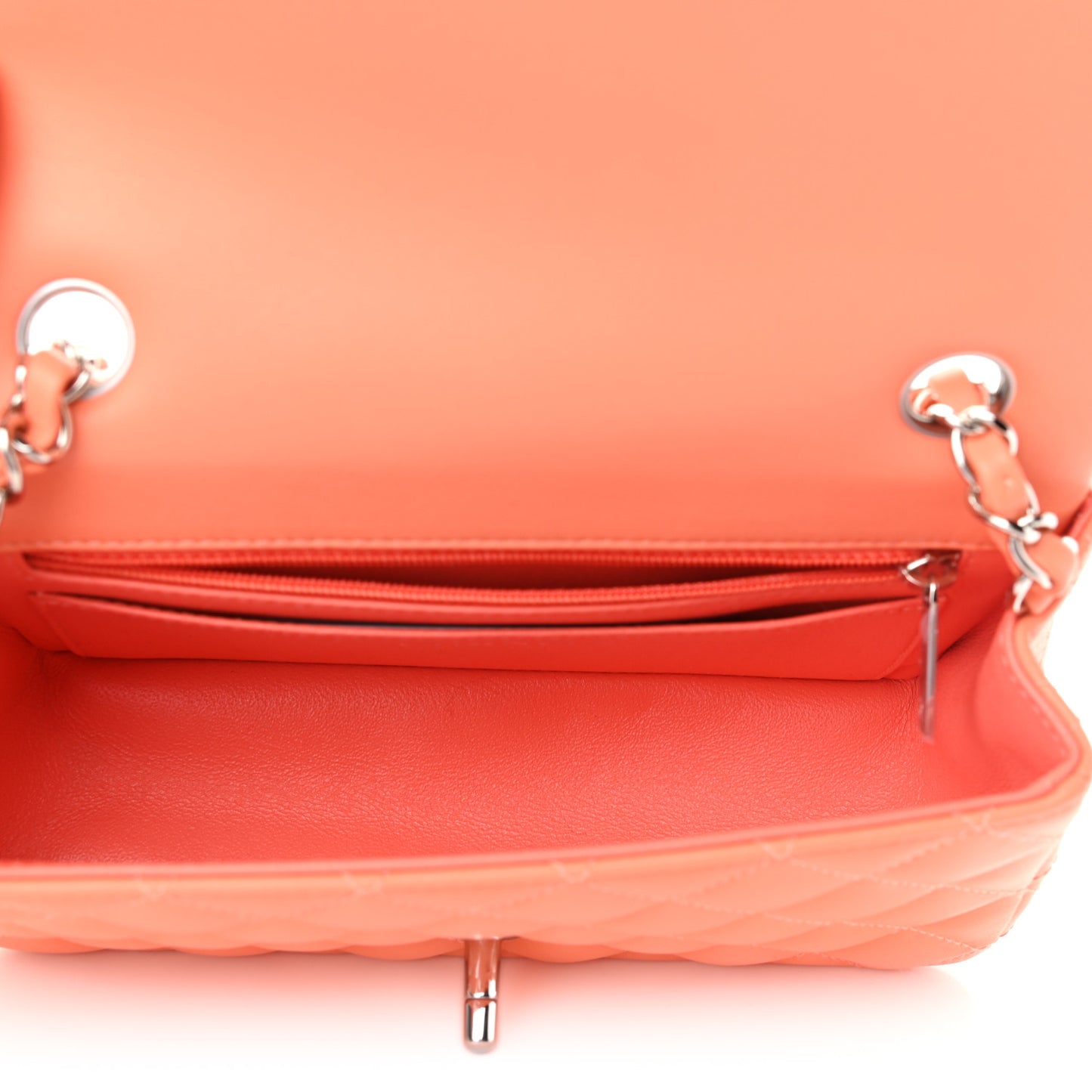 Lambskin Quilted Mini Rectangular Flap Light Orange