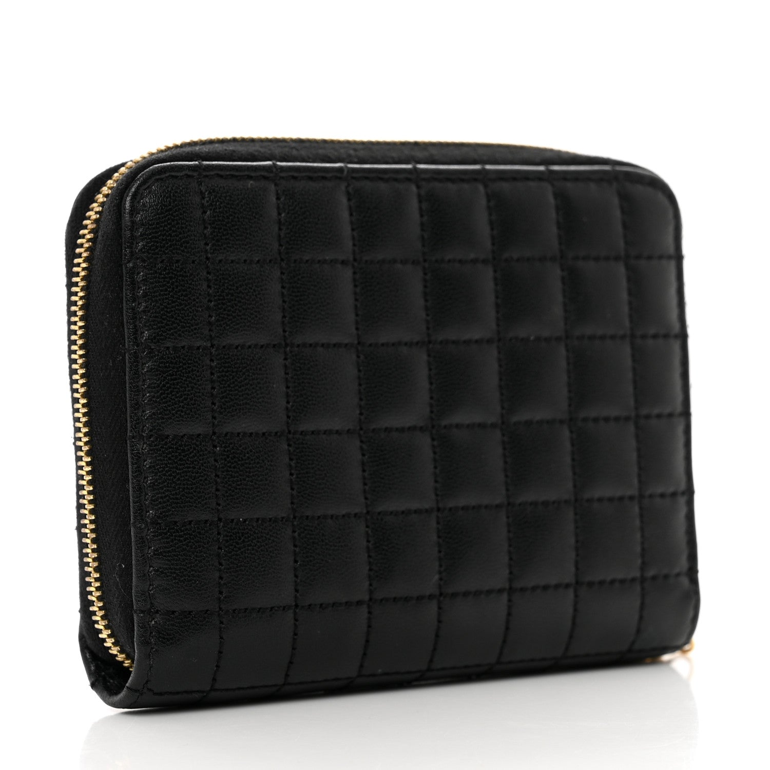 Celine Lambskin Quilted C Charm Zip Around Wallet Black 3 of 8