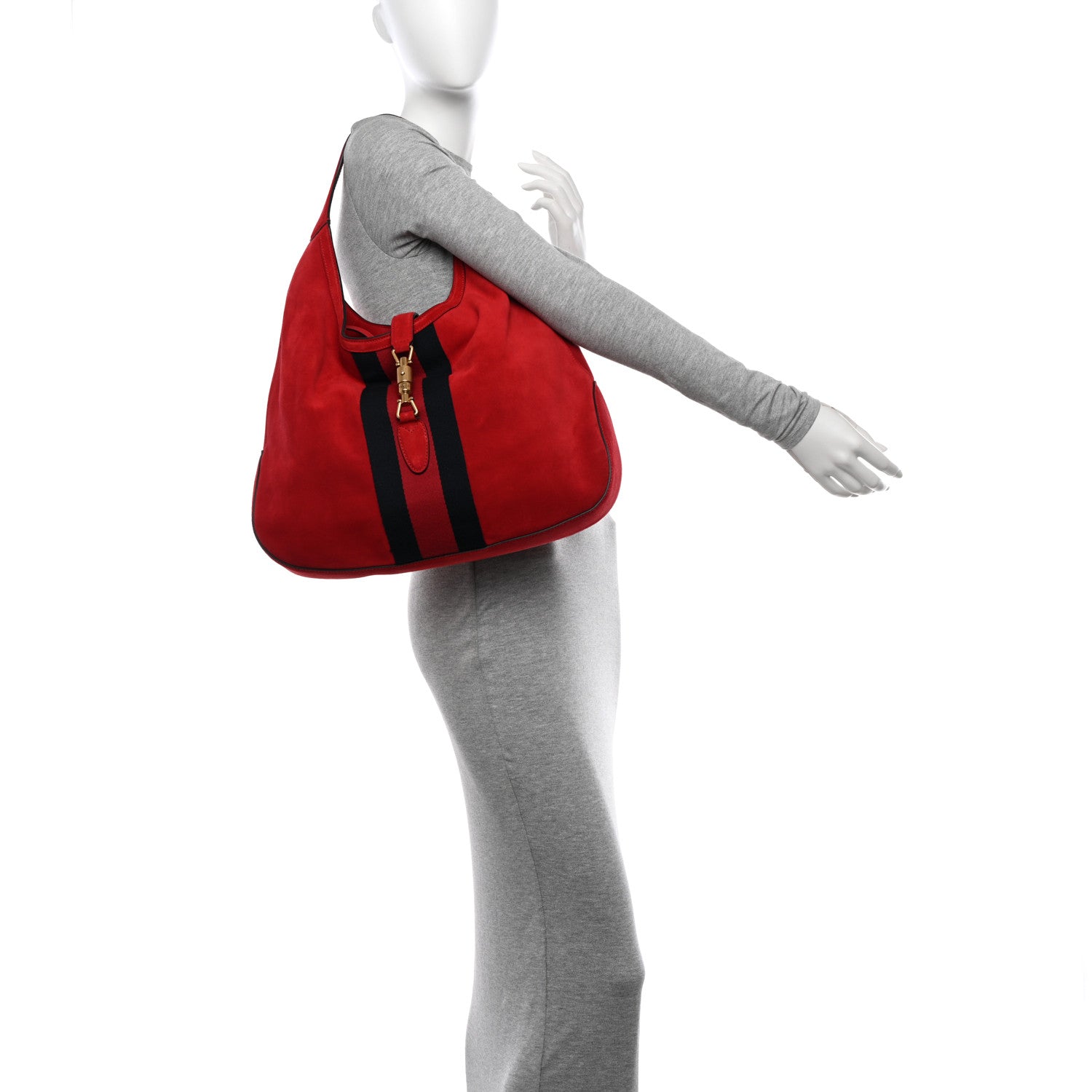 Gucci Soft Suede Web Large Jackie Hobo Red 2 of 12
