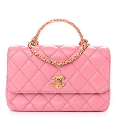 Chanel Lambskin Metal Quilted Twist Top Handle Flap With Chain Light Pink 1 of 11