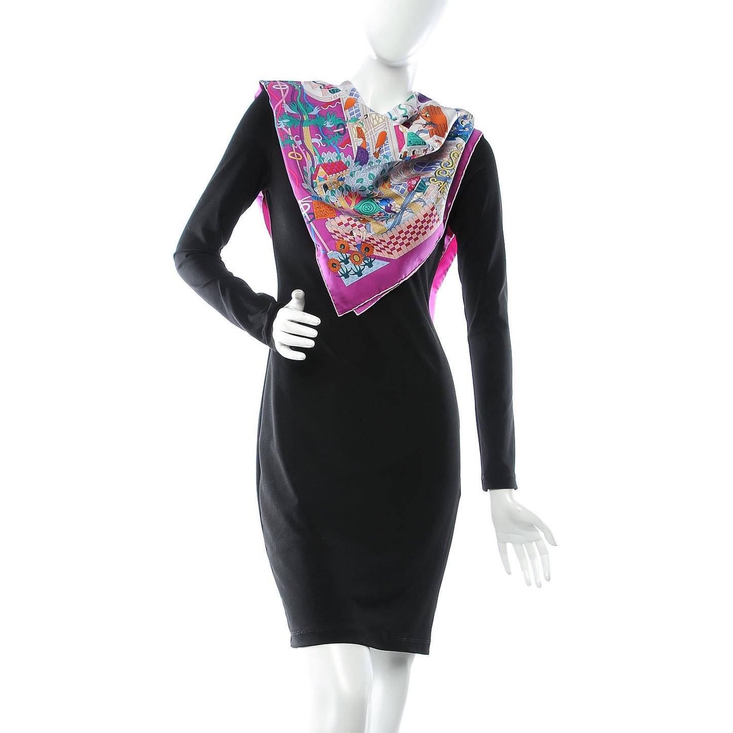 Silk La Maizeon des Carres Scarf 90 Fuchsia Blanc Multicolore