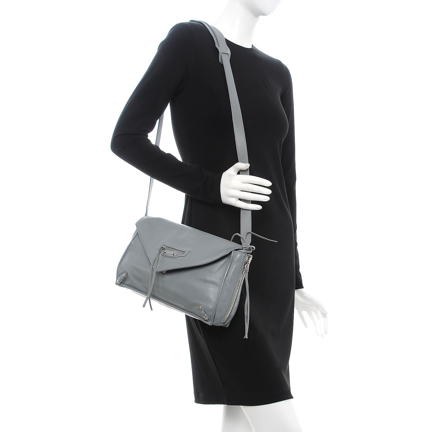 Balenciaga Calfskin Papier Sight Shoulder Bag Grey 2 of 12