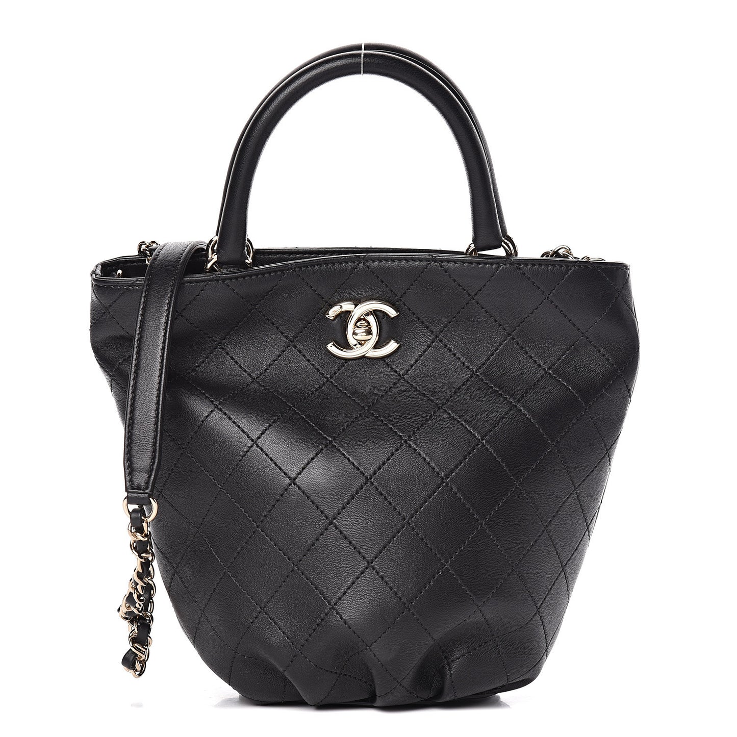 Lambskin Stitched Small Shopping Tote Black