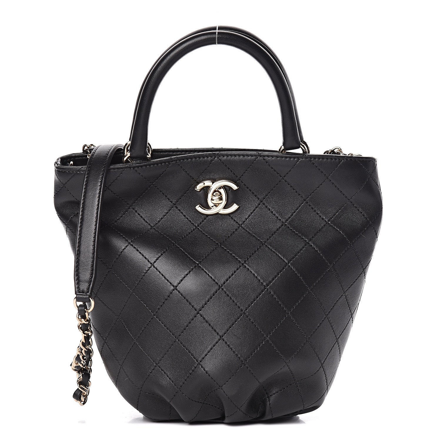 Chanel Lambskin Stitched Small Shopping Tote Black 1 of 10