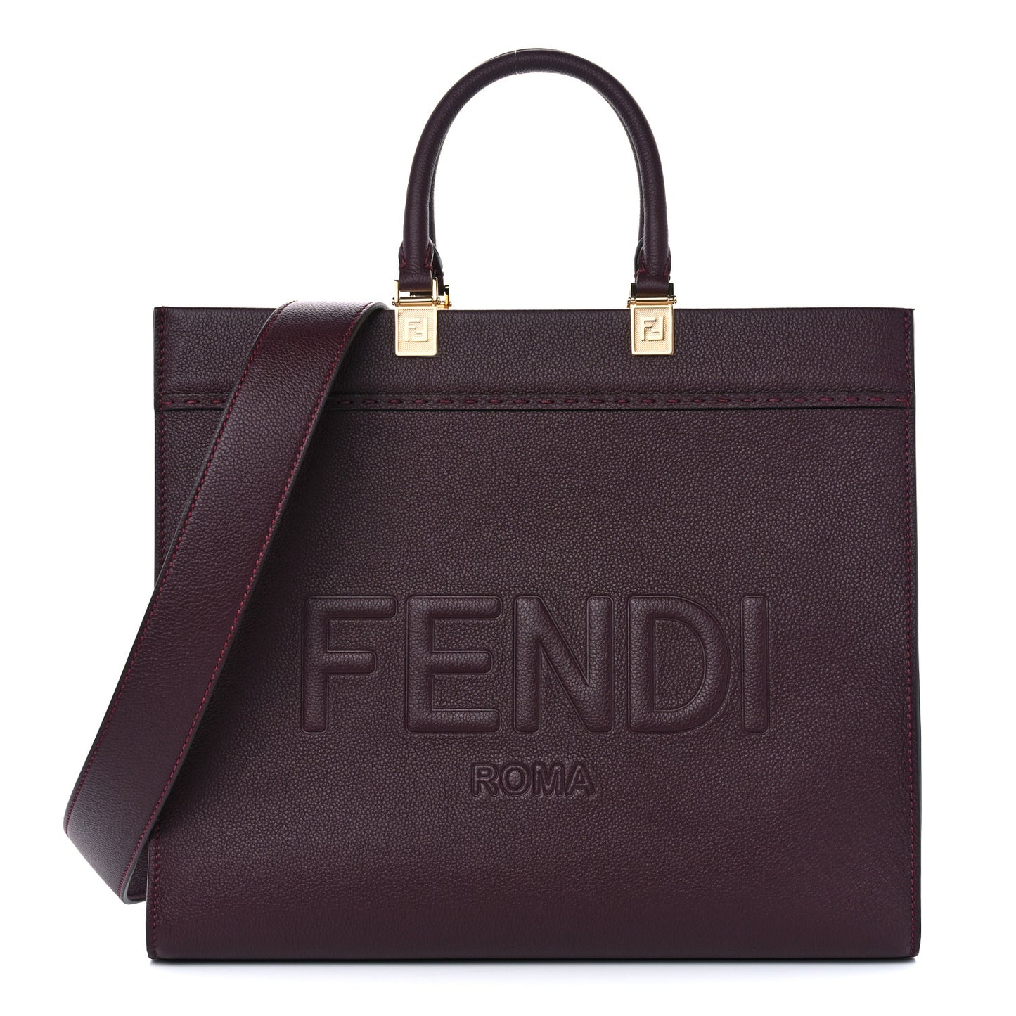 Vitello Cher Logo Debossed Medium Fendi Sunshine Shopper Tote Granata