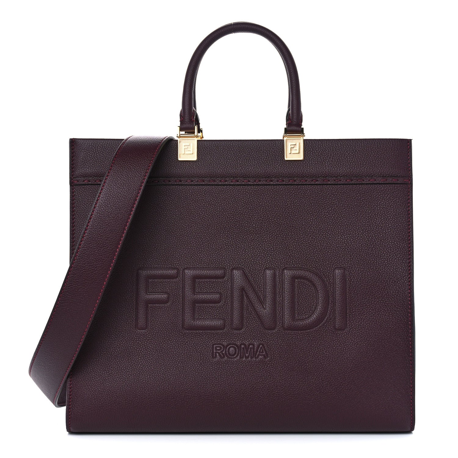 Fendi Vitello Cher Logo Debossed Medium Fendi Sunshine Shopper Tote Granata 1 of 11
