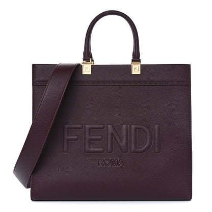 Fendi Vitello Cher Logo Debossed Medium Fendi Sunshine Shopper Tote Granata 1 of 11