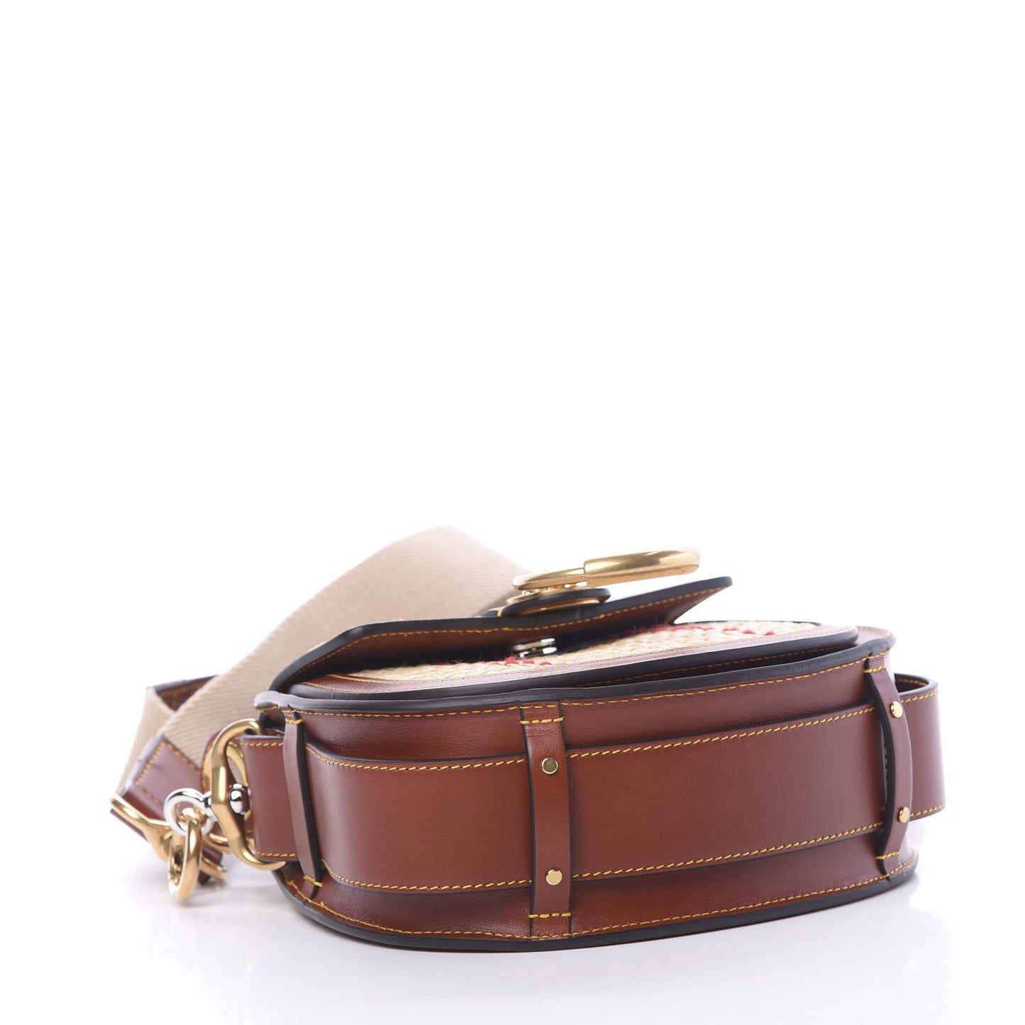 Calfskin Raffia Embroidered Small Tess Bag Sepia Brown
