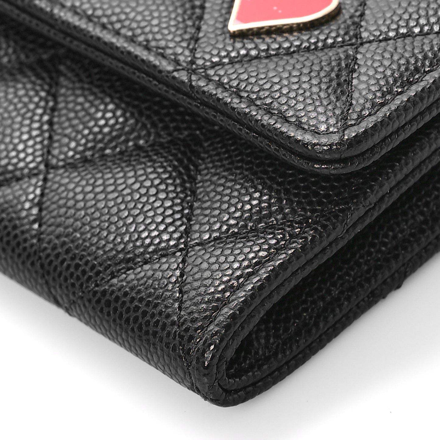Caviar Quilted Enamel Coco Casino Flap Card Holder Wallet Black
