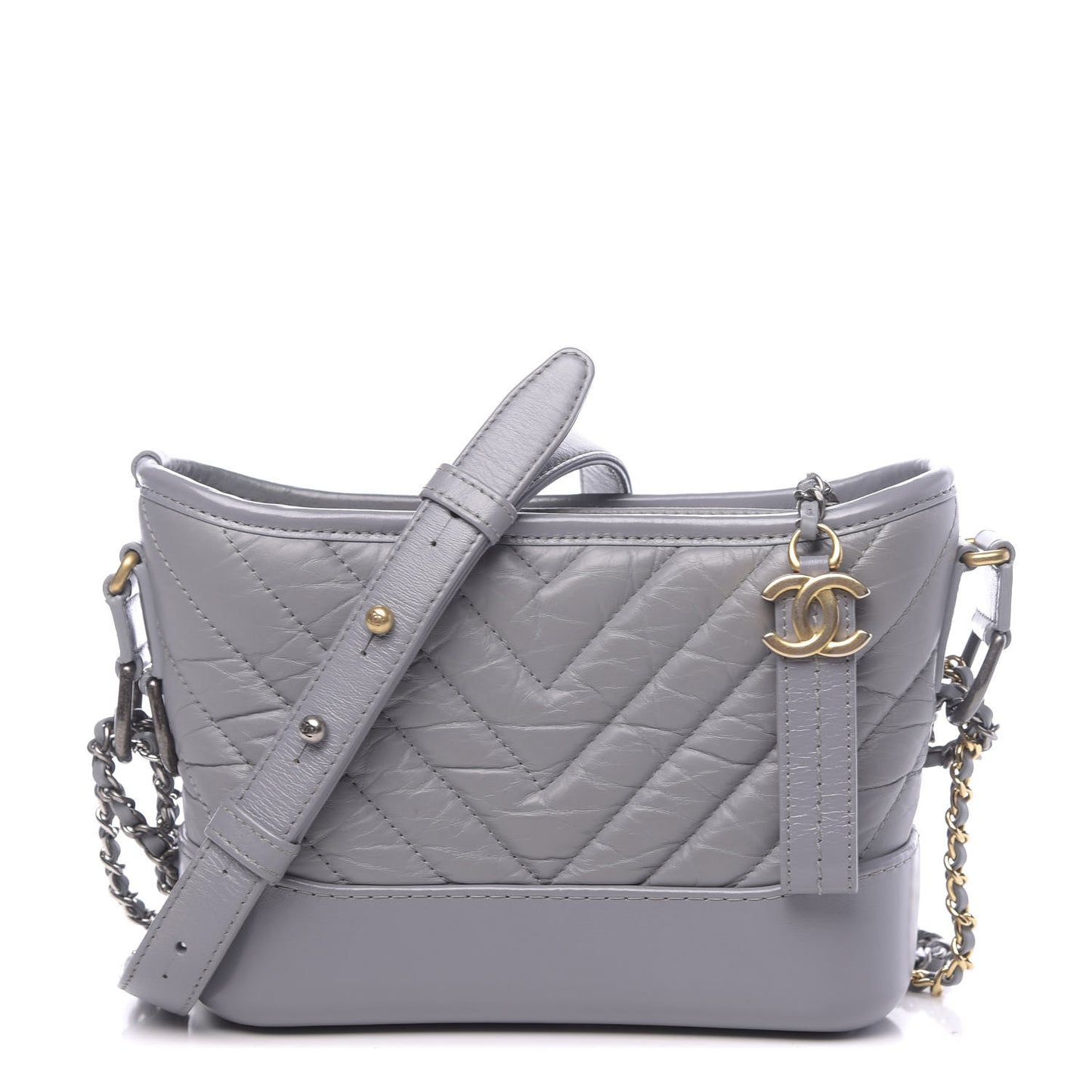 Aged Calfskin Chevron Quilted Small Gabrielle Hobo Grey
