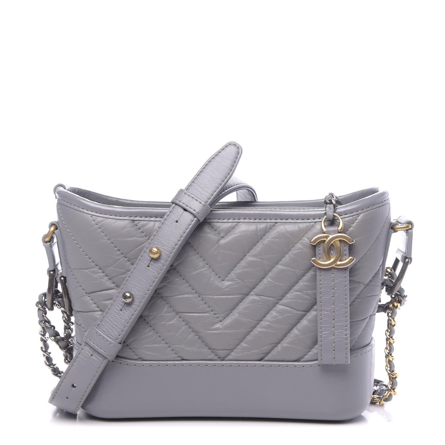 Chanel Aged Calfskin Chevron Quilted Small Gabrielle Hobo Grey 1 of 10
