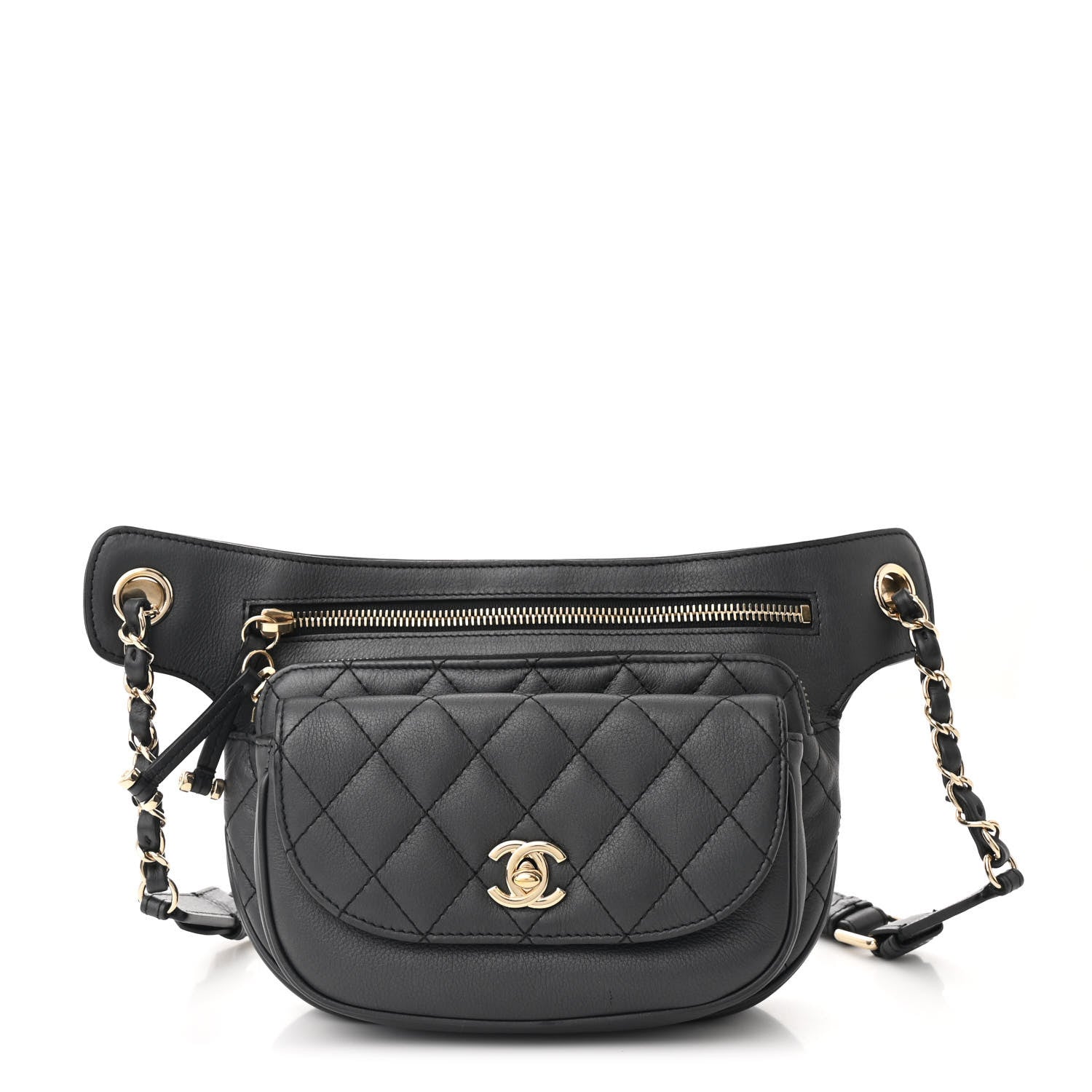 Chanel Calfskin Flap Chain Waist Bag Black 1 of 11