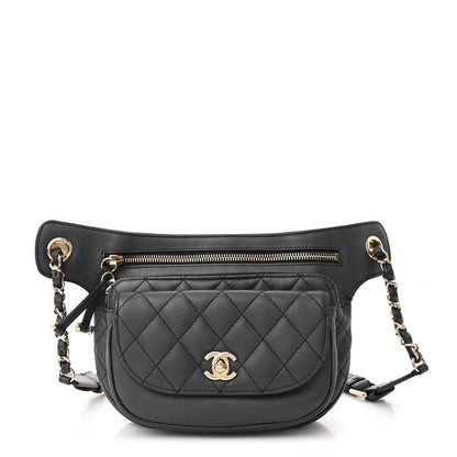 Chanel Calfskin Flap Chain Waist Bag Black 1 of 11