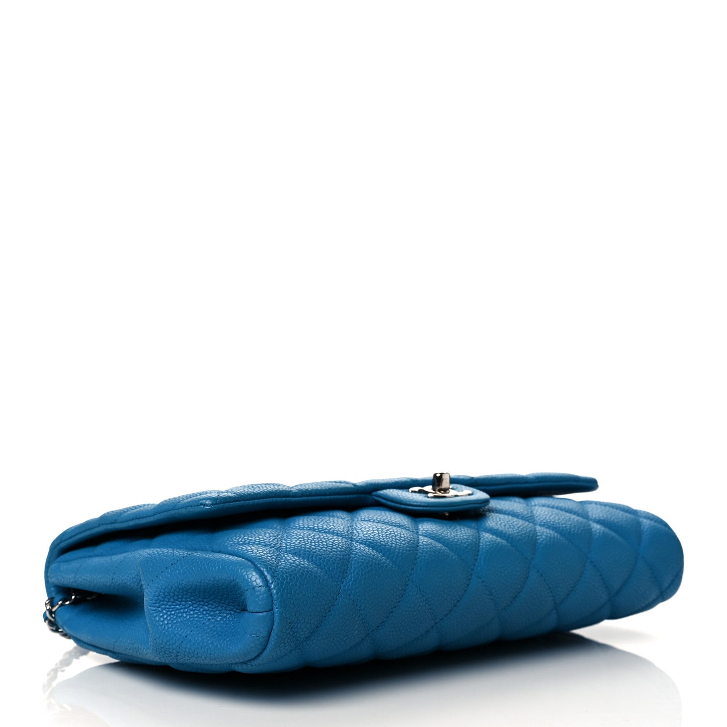 Iridescent Caviar Quilted Clutch With Chain Flap Blue