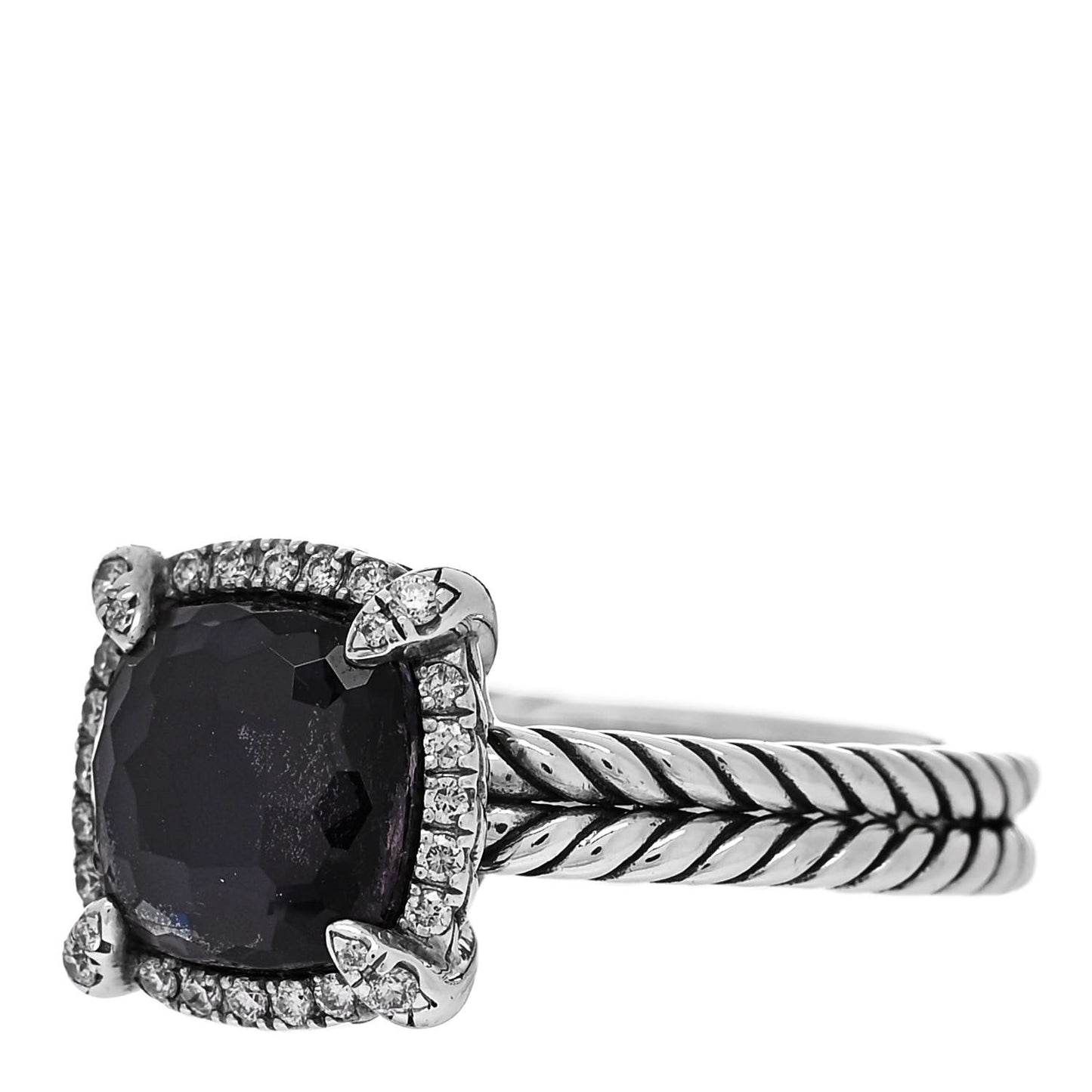 Sterling Silver Diamond Black Orchid 9mm Chatelaine Pave Bezel Ring 61 9.75