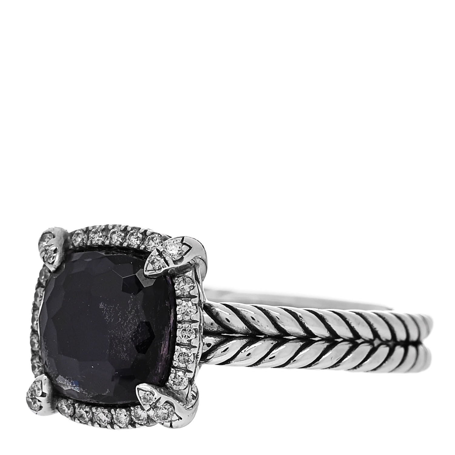David Yurman Sterling Silver Diamond Black Orchid 9mm Chatelaine Pave Bezel Ring 61 9.75 3 of 5