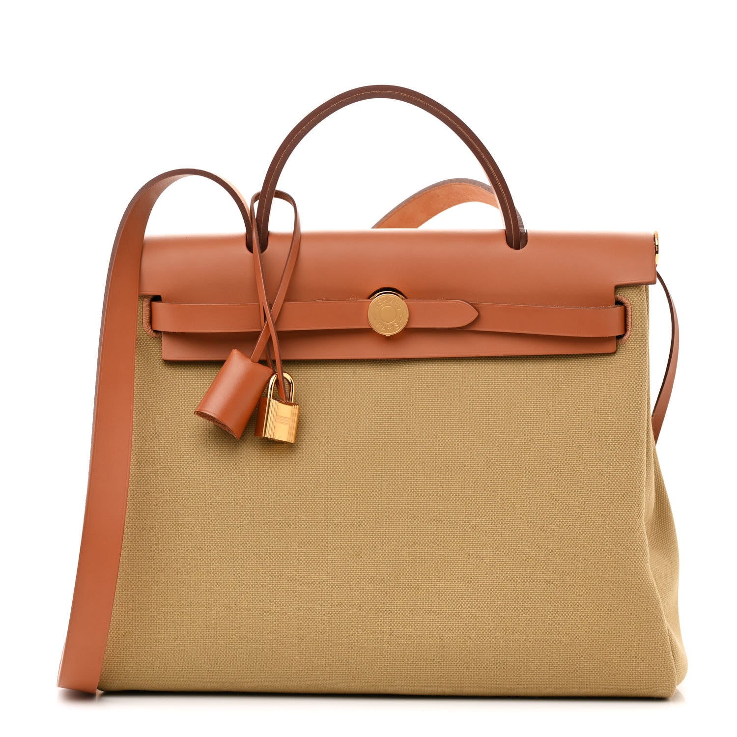 Hermes Military Toile Vache Hunter Herbag Zip Retourne 31 PM Poussiere Fauve 1 of 12