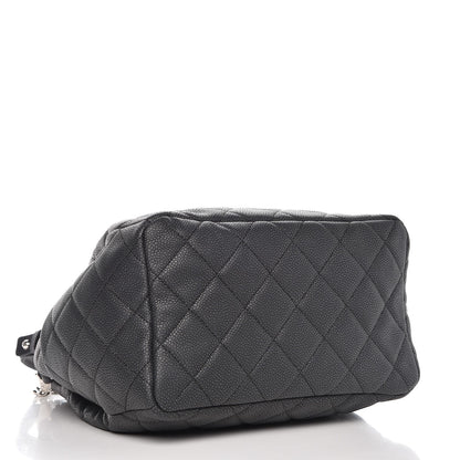 Chanel Caviar Flat Quilted CC Chain Bucket Drawstring Bag Black 4 of 8
