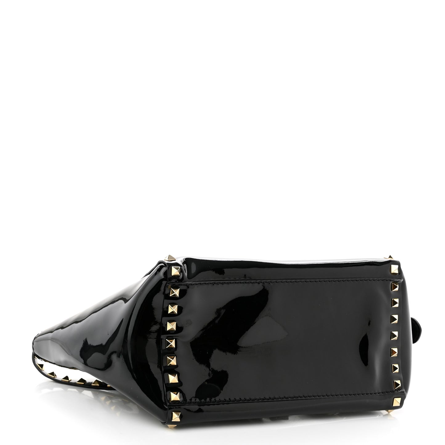 Patent Small Rockstud Double Handle Tote Black