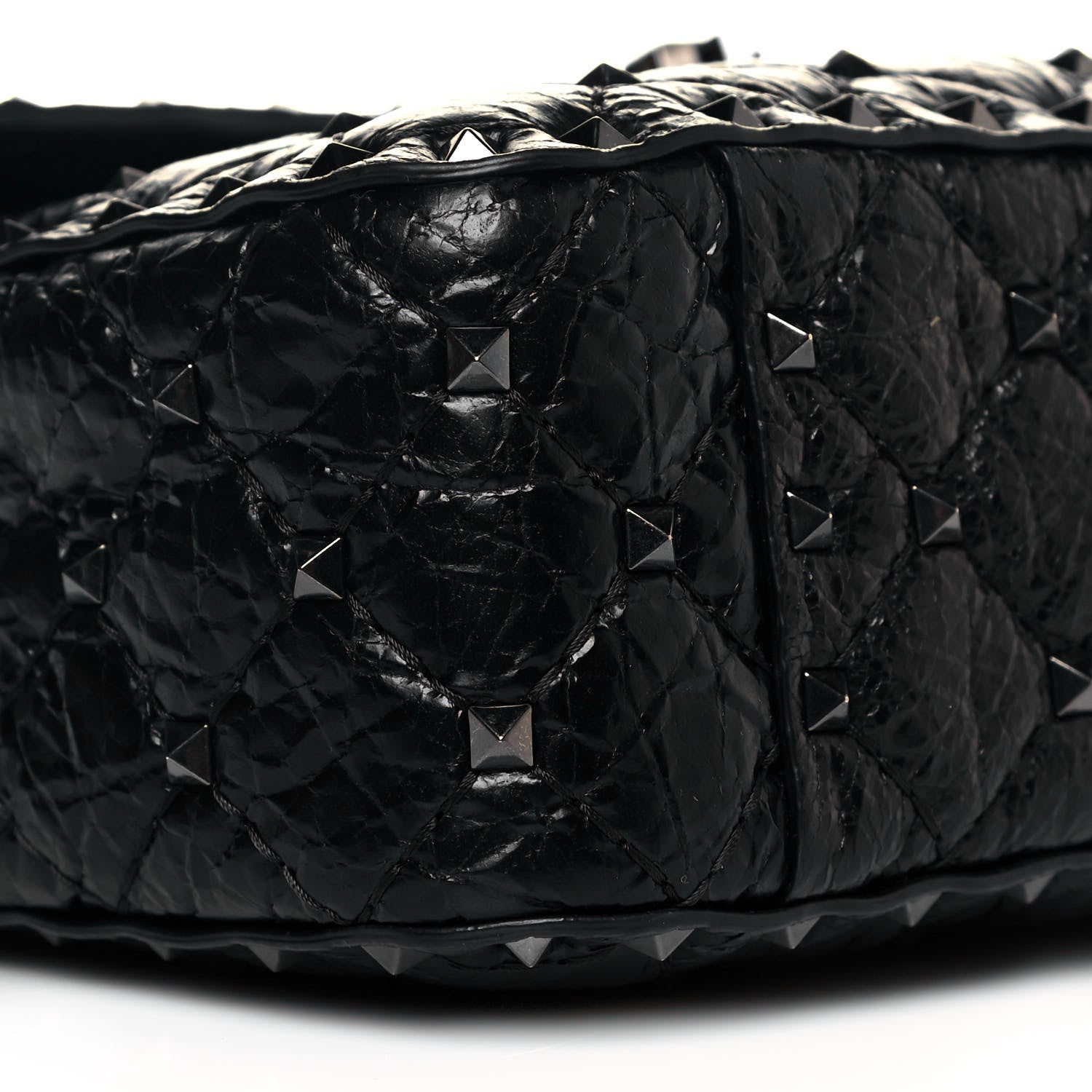 Valentino Garavani Craquele Nappa Medium Rockstud Spike Shoulder Bag Black 8 of 11