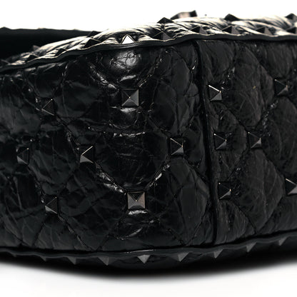 Valentino Garavani Craquele Nappa Medium Rockstud Spike Shoulder Bag Black 8 of 11
