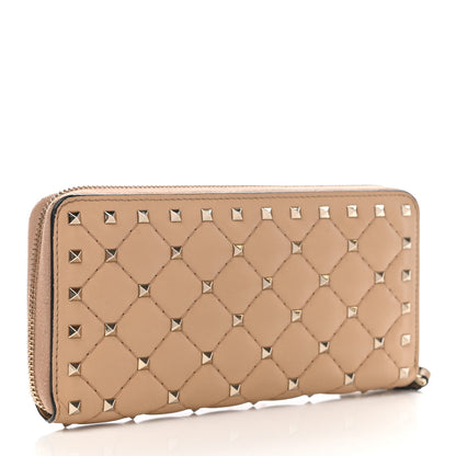 Valentino Garavani Nappa Rockstud Spike Zip Around Wallet Camel Rose 3 of 12