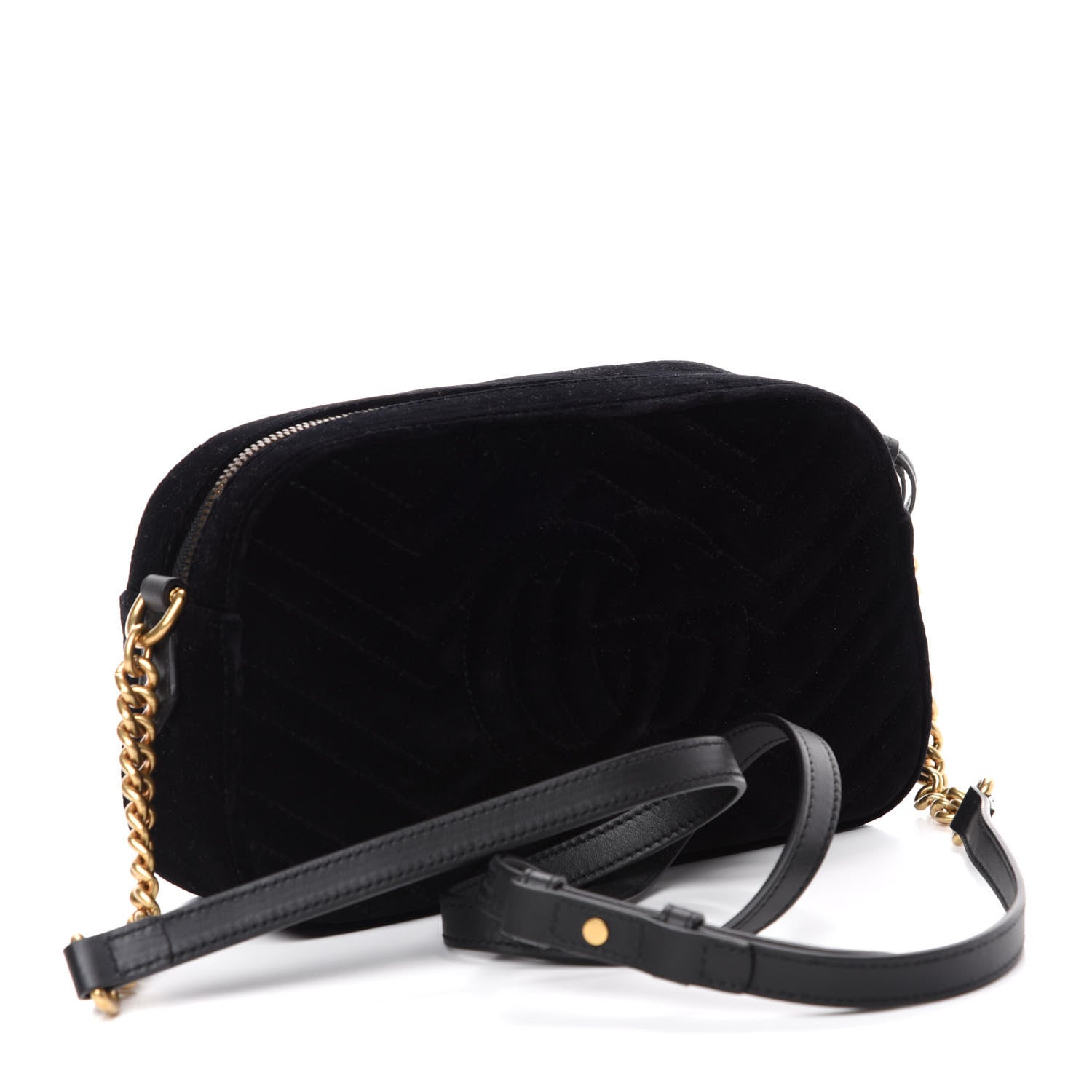 Gucci Velvet Matelasse Small GG Marmont Chain Shoulder Bag Black 3 of 10