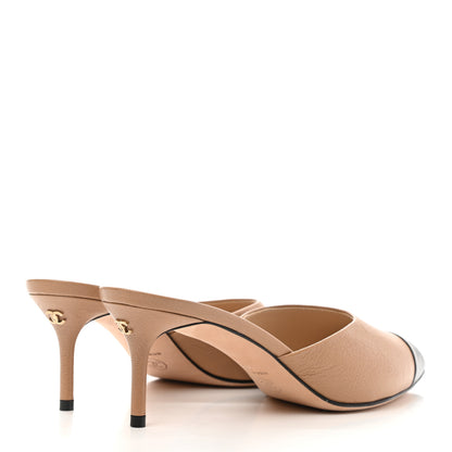 Chanel Lambskin Grosgrain Cap Toe CC Mules 39 Beige Black 4 of 10