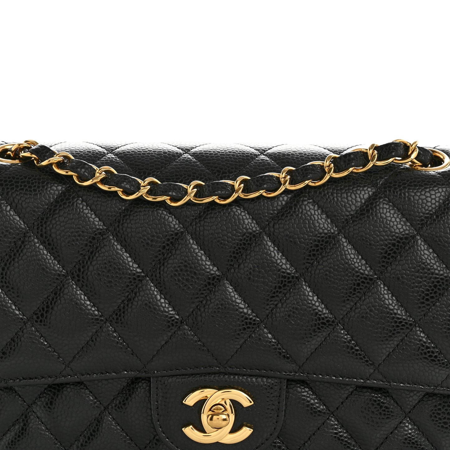 Caviar Quilted Medium Double Flap Black