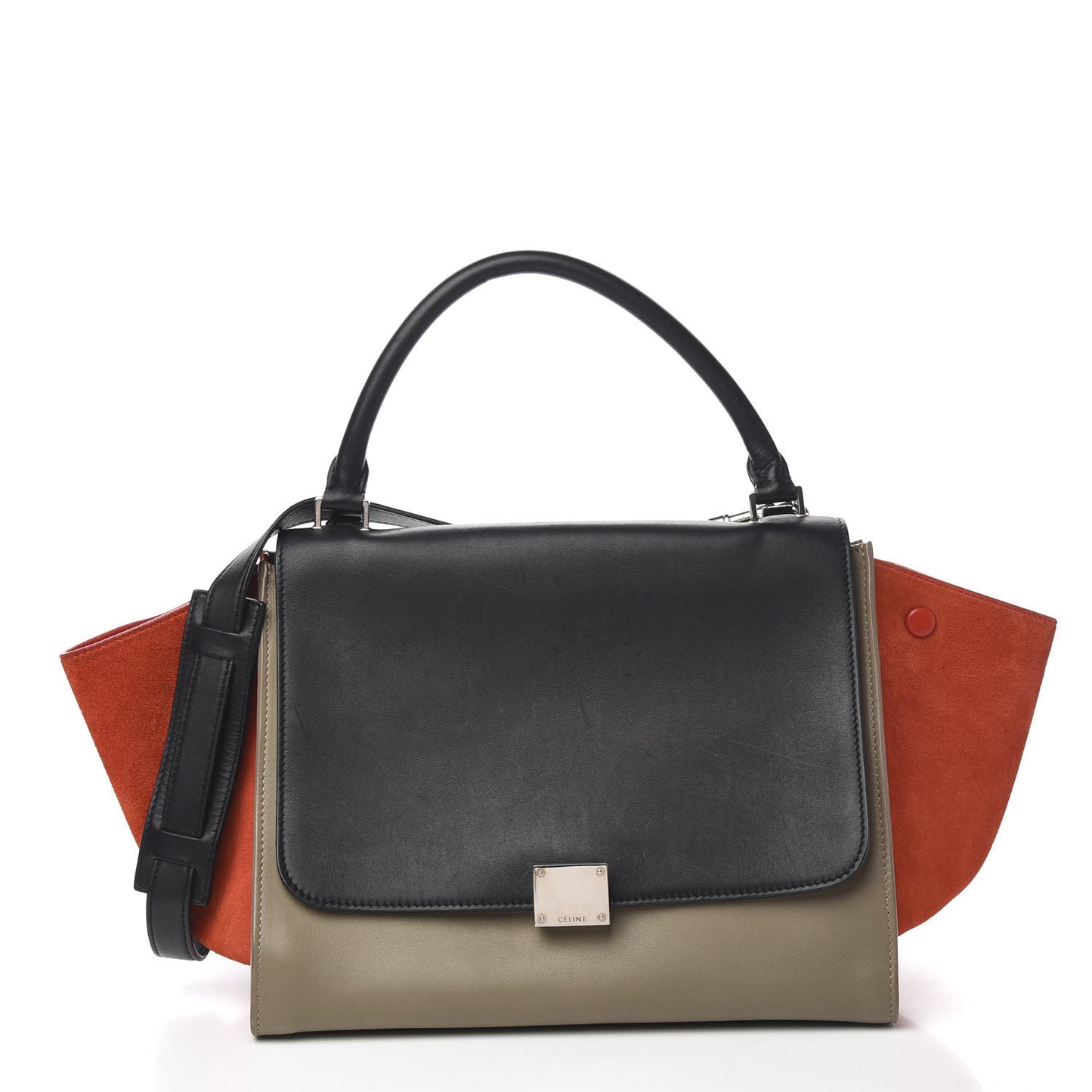 Smooth Calfskin Suede Medium Tri-Color Trapeze Orange