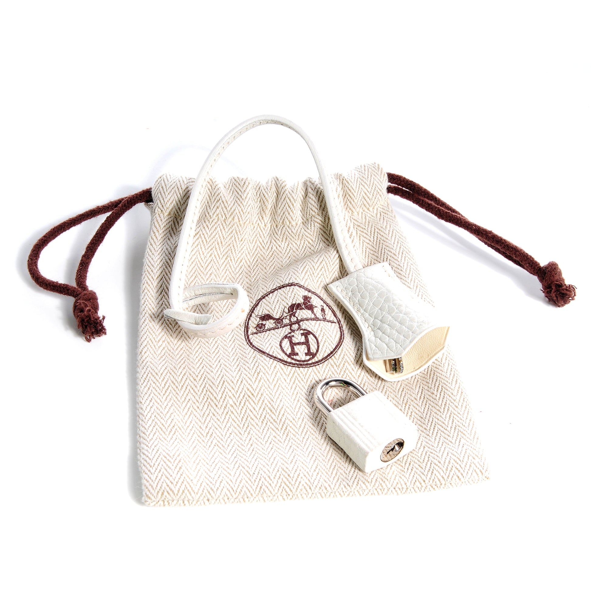 Hermes Taurillon Clemence Clochette Lock and Key White 7 of 7