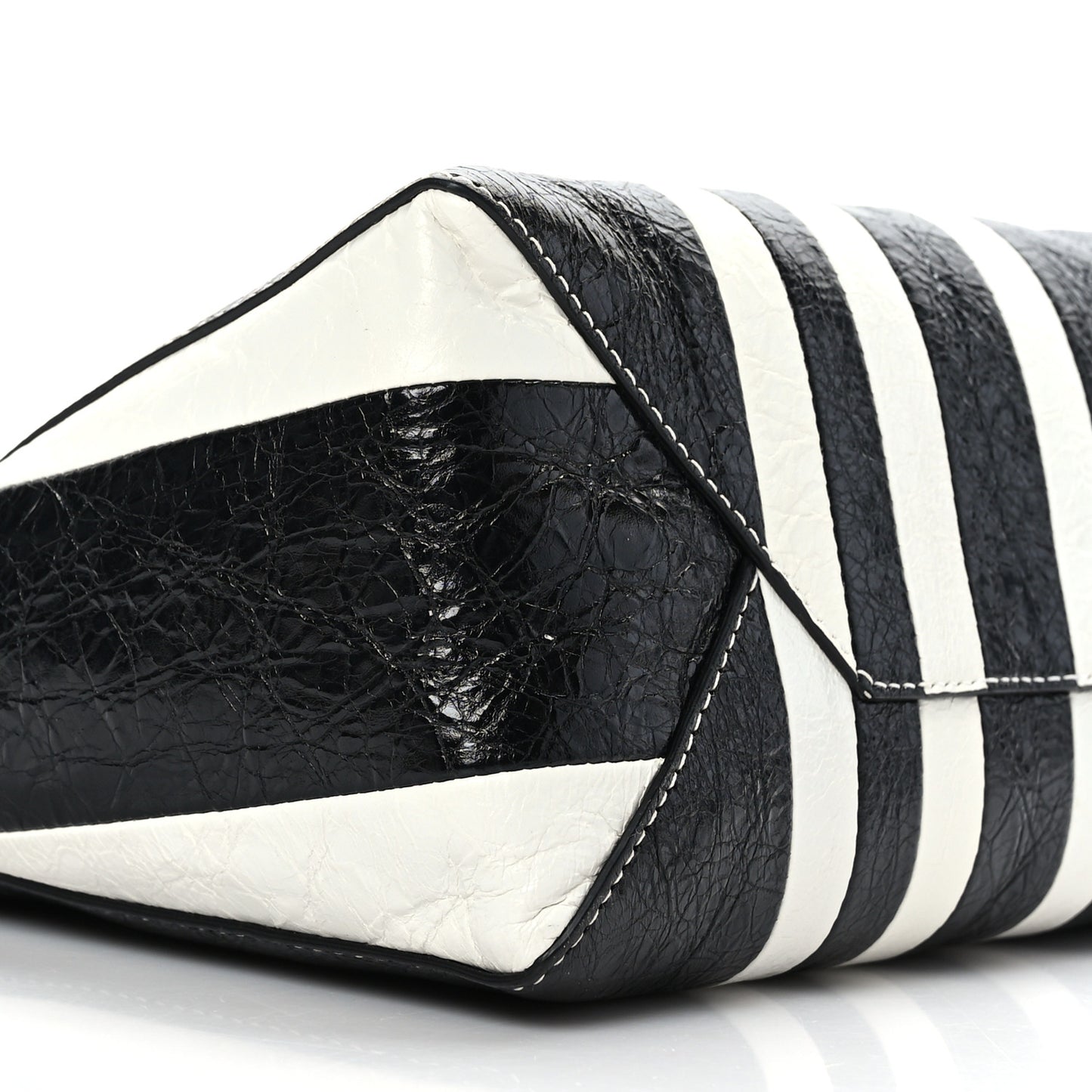Agneau Arena Striped Patchwork Large Barbes Z Pouch with Handle Black White
