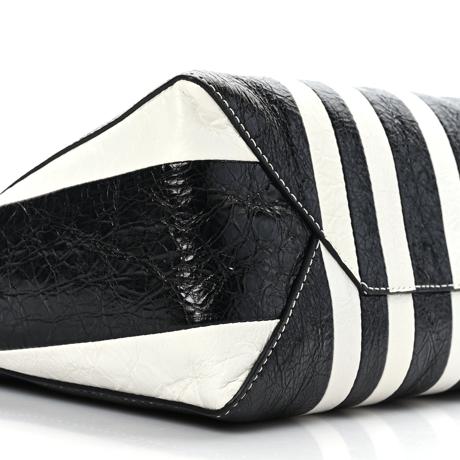 Balenciaga Agneau Arena Striped Patchwork Large Barbes Z Pouch with Handle Black White 7 of 8