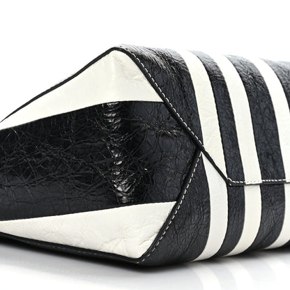 Balenciaga Agneau Arena Striped Patchwork Large Barbes Z Pouch with Handle Black White 7 of 8