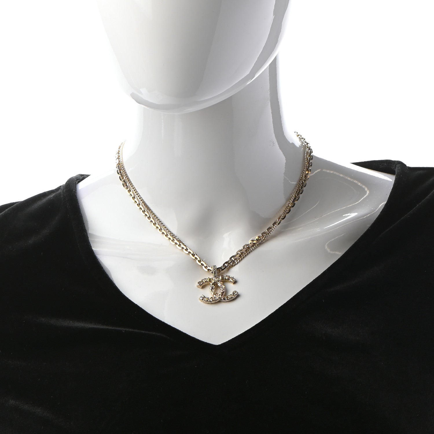 Chanel Crystal CC Multi Strand Chain Necklace Gold 2 of 5