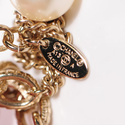 Chanel Gripoix Crystal Pearl Tweed Medallion Necklace Gold 4 of 5