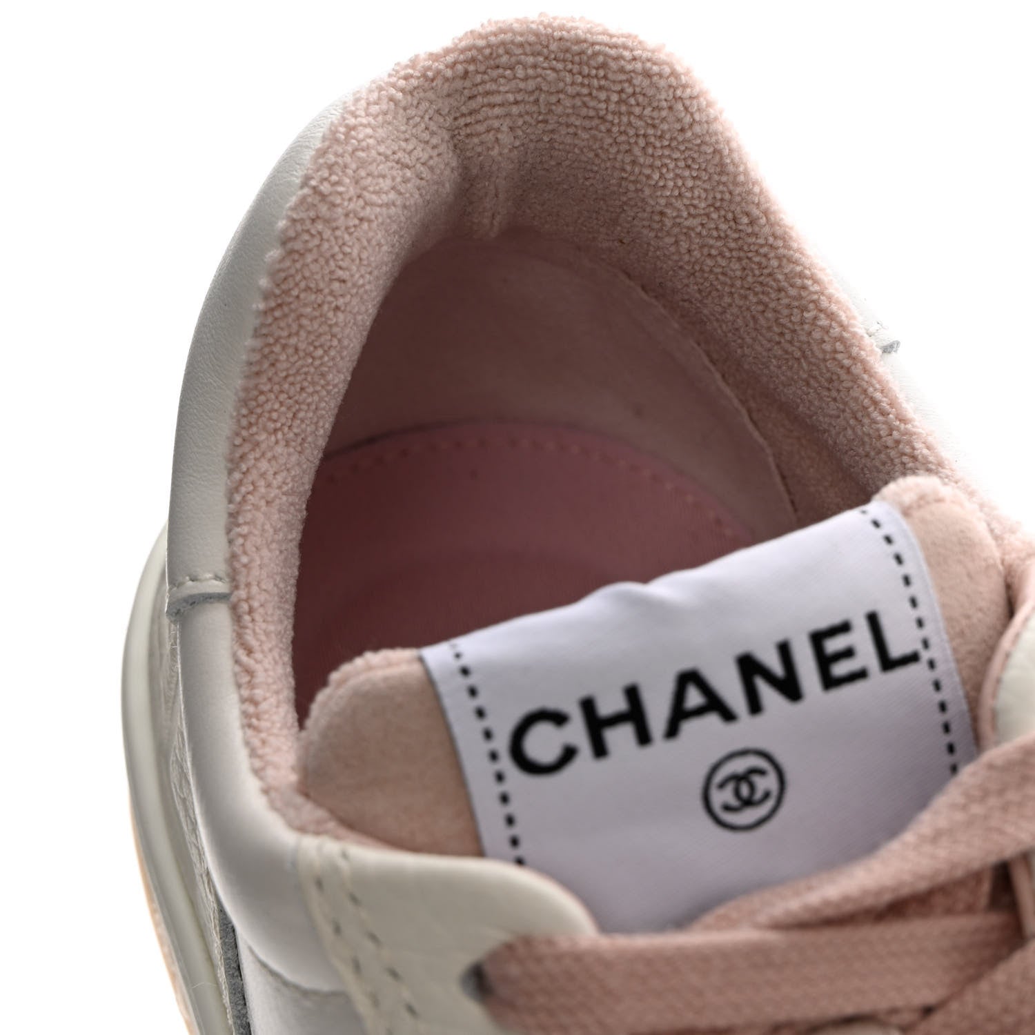 Chanel Grained Calfskin Fabric Womens Logo Sneakers 35.5 White Light Pink 12 of 13