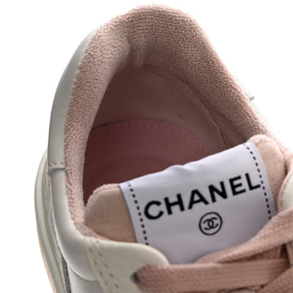 Chanel Grained Calfskin Fabric Womens Logo Sneakers 35.5 White Light Pink 12 of 13