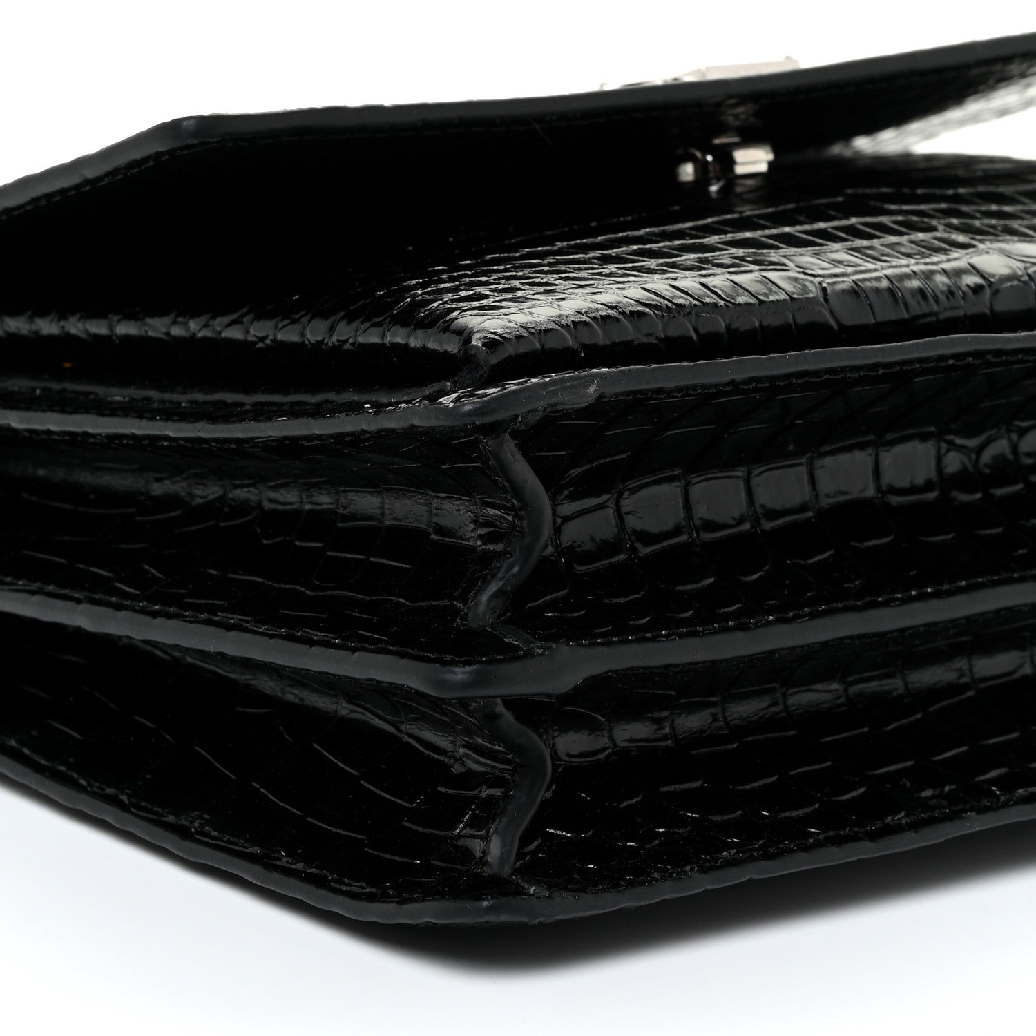 Saint Laurent Calfskin Crocodile Embossed Medium Monogram Sunset Black 10 of 16
