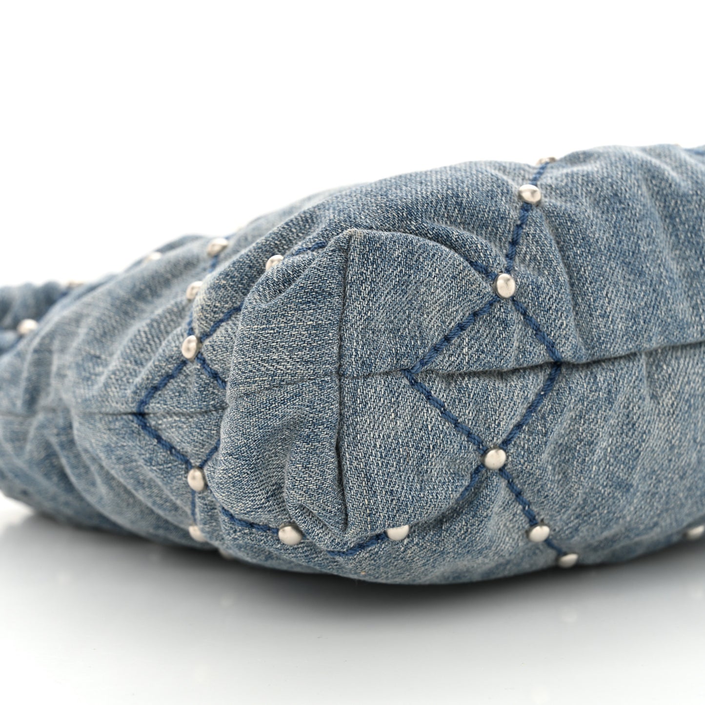 Washed Denim Quilted Studded Mini Chanel 22 Blue