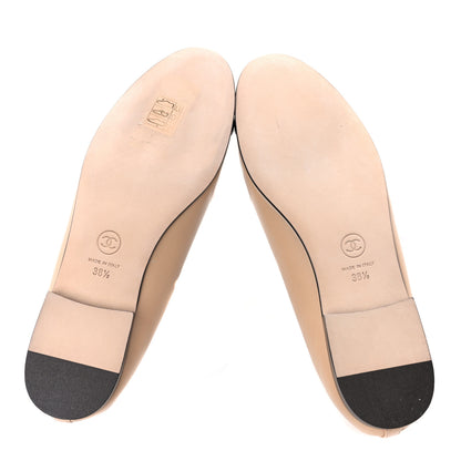 Chanel Lambskin Cap Toe CC Ballerina Flats 38.5 Beige Black 5 of 10