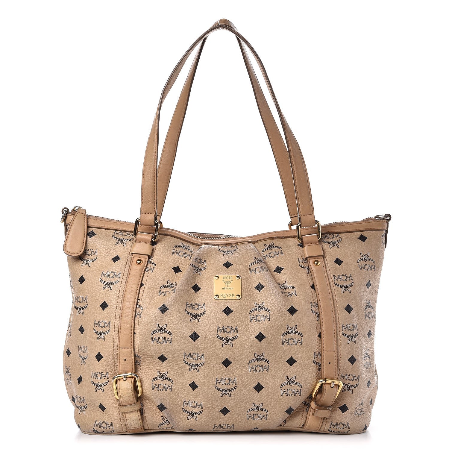 MCM Visetos Medium Essentials Shopper Tote Beige 1 of 28
