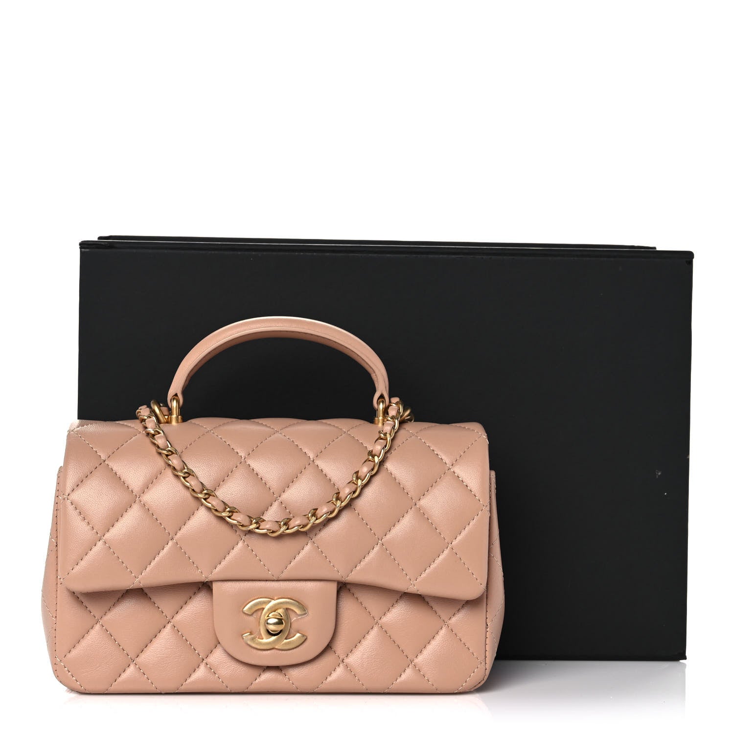 Chanel Lambskin Quilted Mini Top Handle Rectangular Flap Beige 12 of 12