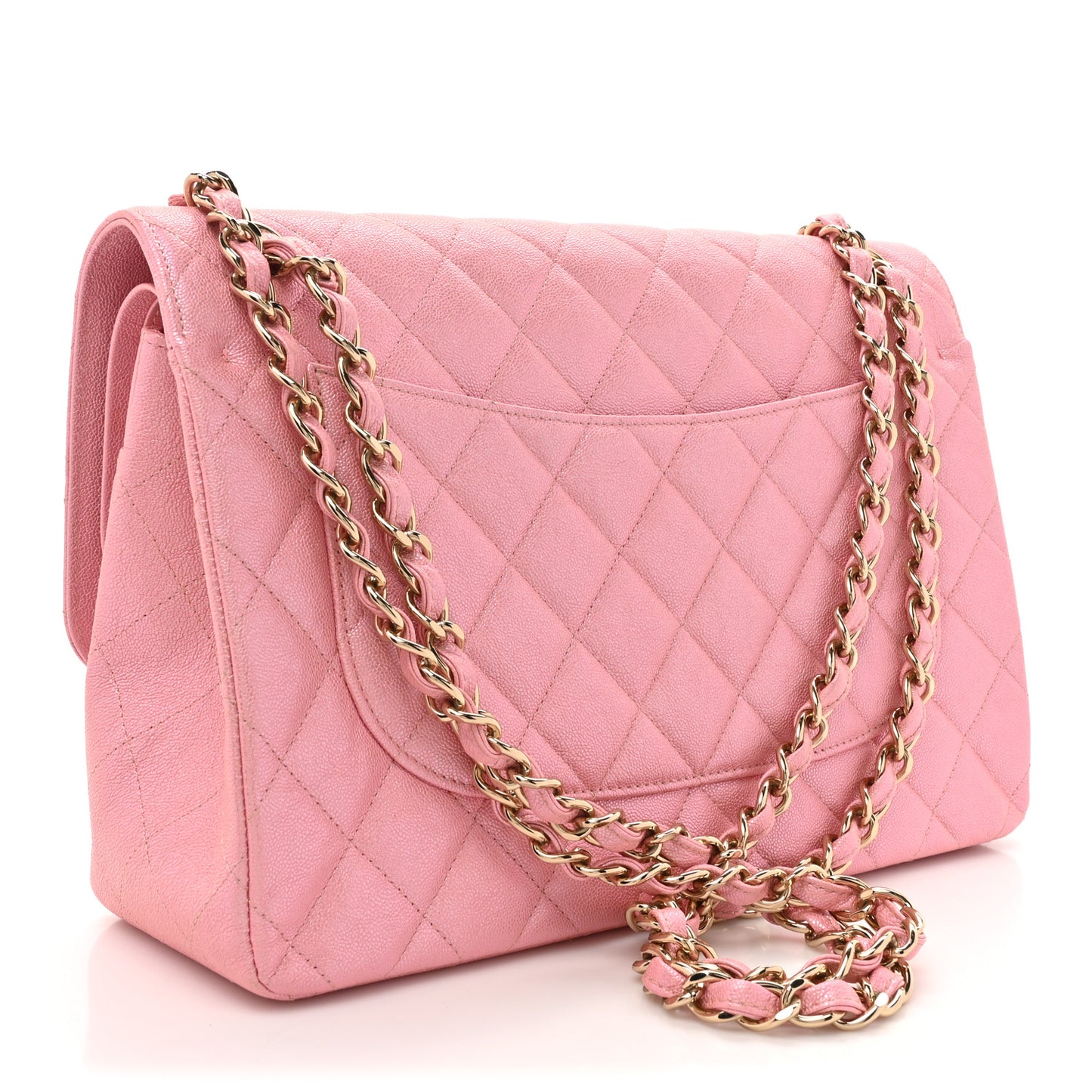 Iridescent Caviar Quilted Jumbo Double Flap Rose Pink