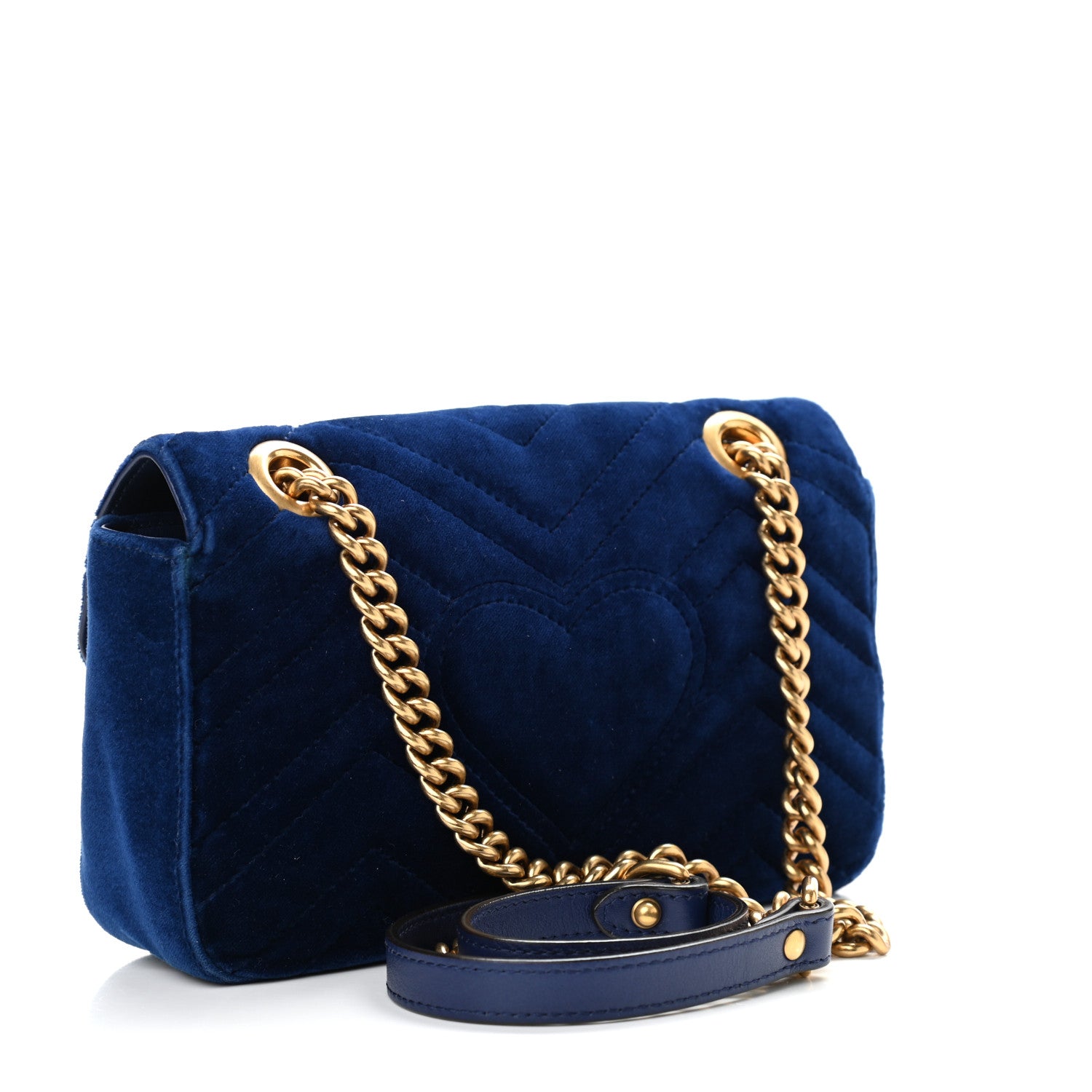 Gucci Velvet Matelasse Mini GG Marmont Shoulder Bag Cobalt Blue 3 of 13