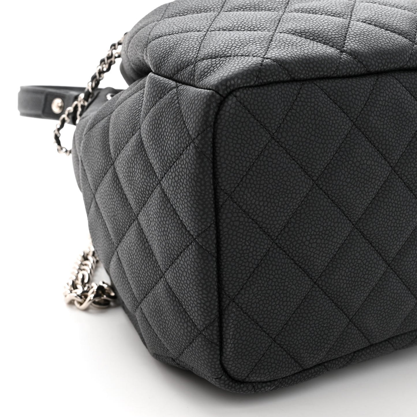 Caviar Flat Quilted CC Chain Bucket Drawstring Bag Black